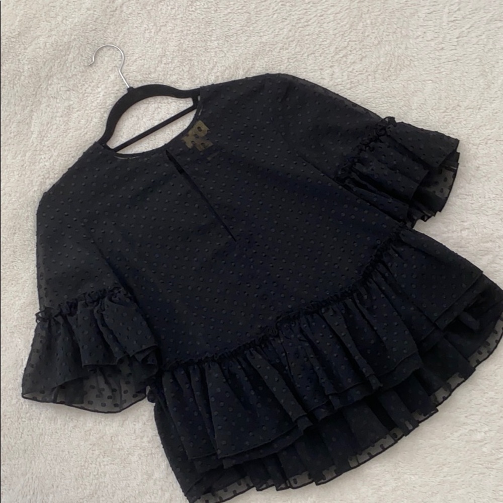 H&M | Sheer Black Flowy Ruffle Top